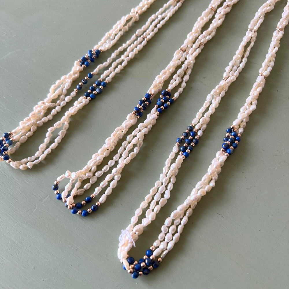 VTG Deadstock Lapis & Rice Seed Pearl Necklace
